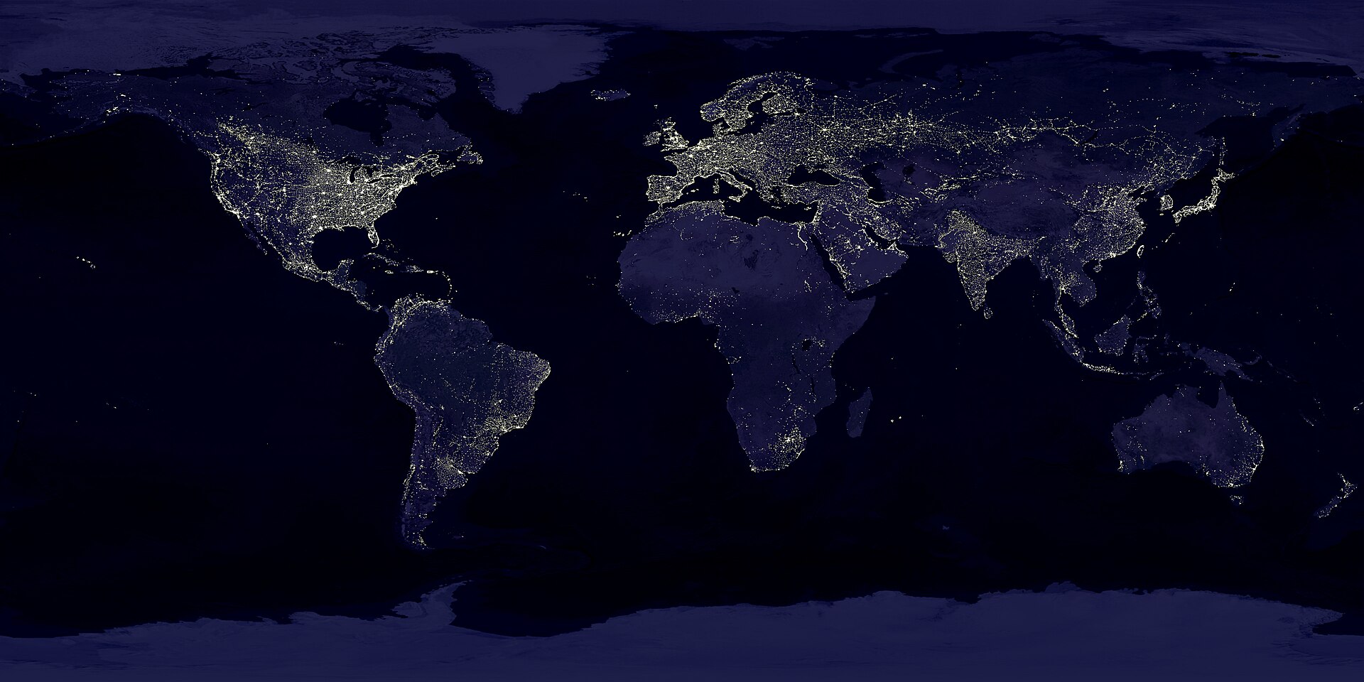 Earth at night with global city lights